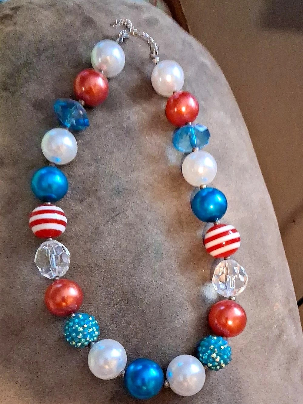Kids Beaded Statement Necklace in Blue & Red Like New
